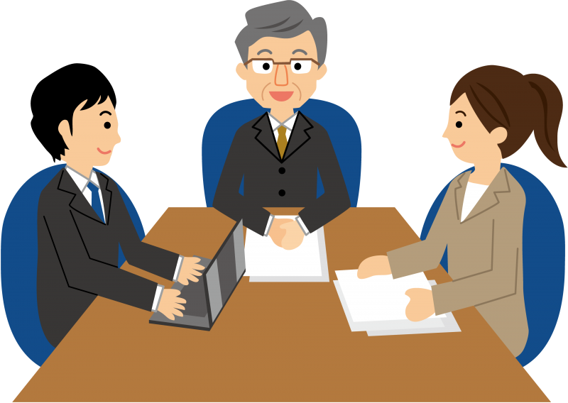 ３人で会議中のイラスト